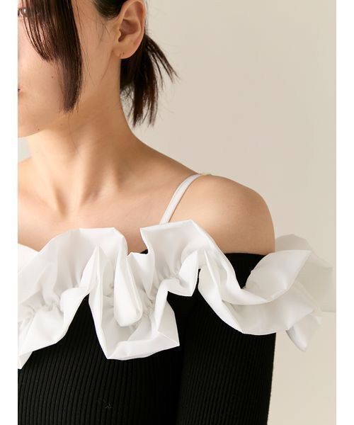 LILY BROWN(リリーブラウン)の「フリルカラーニットコンビワンピース(ワンピース・レディース・ドット/ブルー/ブラック/グレー・F/00)」の14枚目の写真