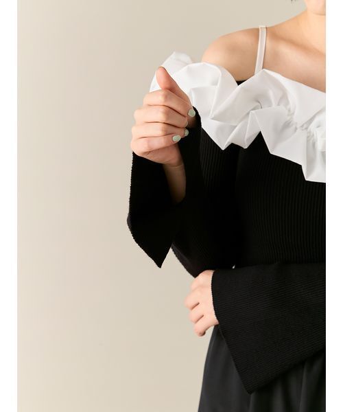 LILY BROWN(リリーブラウン)の「フリルカラーニットコンビワンピース(ワンピース・レディース・ドット/ブルー/ブラック/グレー・F/00)」の15枚目の写真