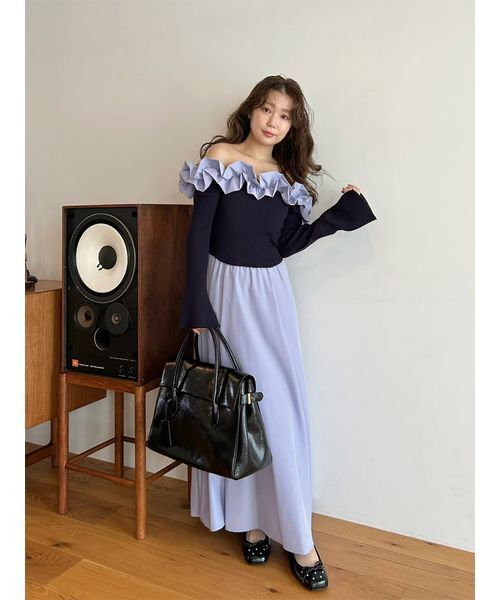 セール】フリルカラーニットコンビワンピース（ワンピース）｜LILY