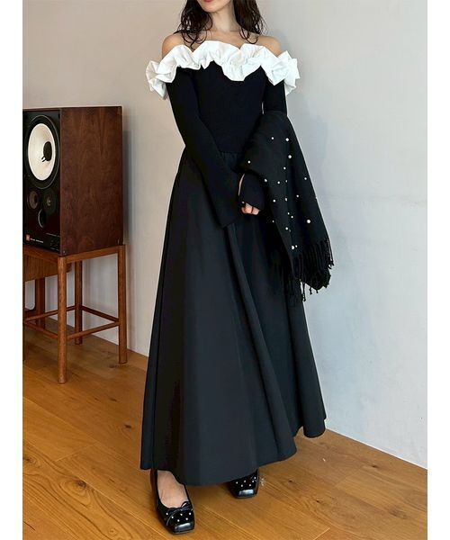 LILY BROWN(リリーブラウン)の「フリルカラーニットコンビワンピース(ワンピース・レディース・ドット/ブルー/ブラック/グレー・F/00)」の20枚目の写真