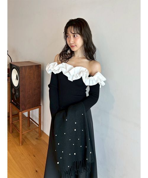 フリルカラーニットコンビワンピース（ワンピース）｜LILY BROWN