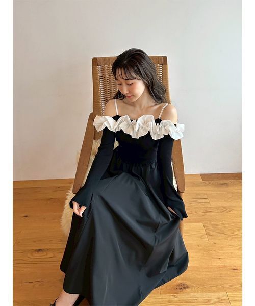 フリルカラーニットコンビワンピース（ワンピース）｜LILY BROWN