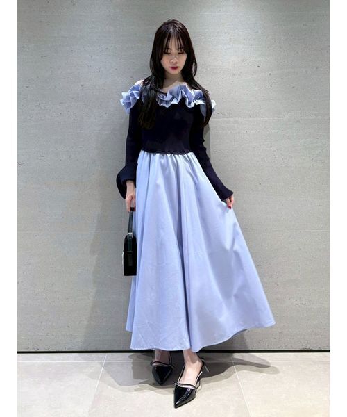 フリルカラーニットコンビワンピース（ワンピース）｜LILY BROWN