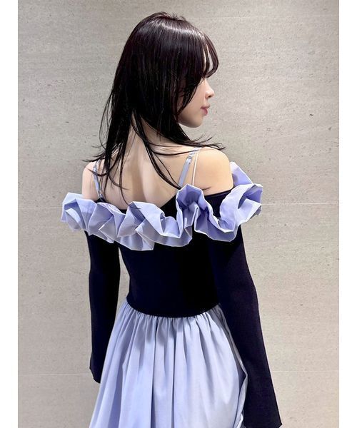 セール】フリルカラーニットコンビワンピース（ワンピース）｜LILY