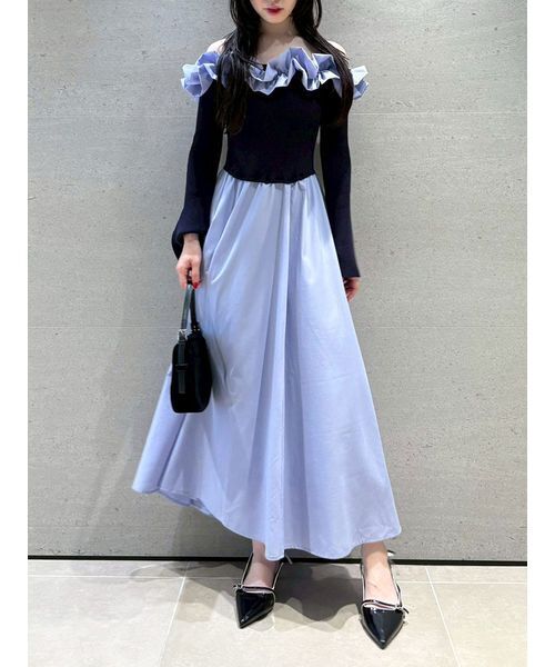 フリルカラーニットコンビワンピース（ワンピース）｜LILY BROWN