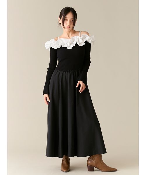 フリルカラーニットコンビワンピース（ワンピース）｜LILY BROWN