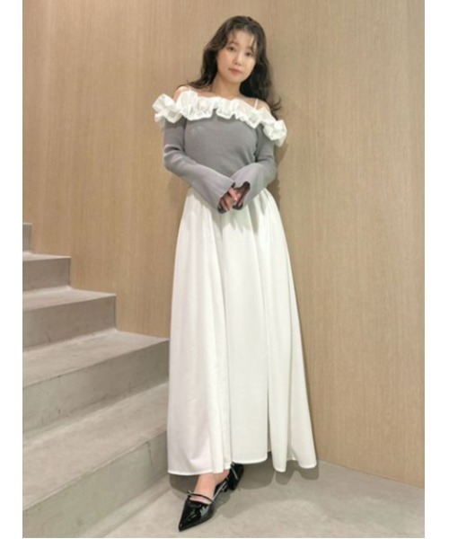 LILY BROWN(リリーブラウン)の「フリルカラーニットコンビワンピース(ワンピース・レディース・ドット/ブルー/ブラック/グレー・F)」の9枚目の写真