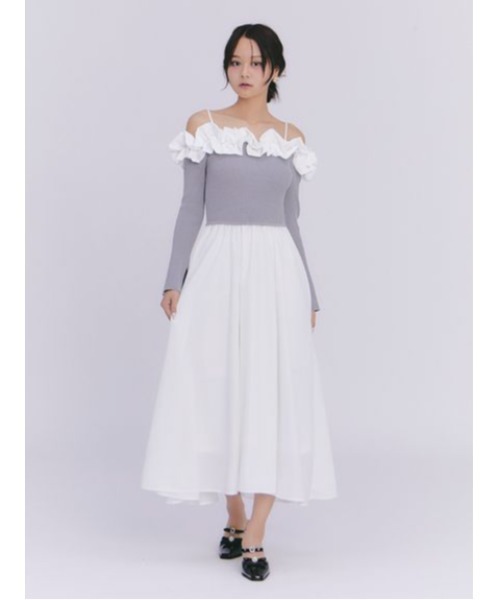 LILY BROWN(リリーブラウン)の「フリルカラーニットコンビワンピース(ワンピース・レディース・ドット/ブルー/ブラック/グレー・F)」の10枚目の写真