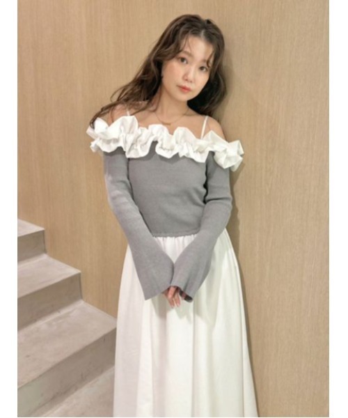 LILY BROWN(リリーブラウン)の「フリルカラーニットコンビワンピース(ワンピース・レディース・ドット/ブルー/ブラック/グレー・F)」の11枚目の写真