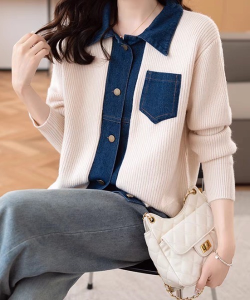 Diosfront(ディオスフロント)の「デニムドッキングニットカーディガン(カーディガン/ボレロ・レディース・レッド/グレー/ブラック/アイボリー・FREE)」の5枚目の写真