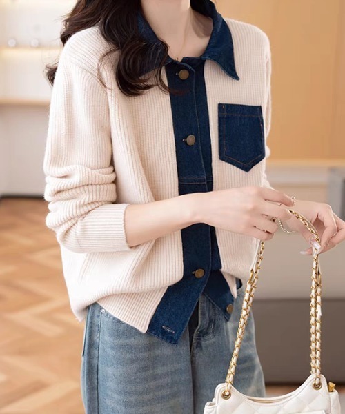 Diosfront(ディオスフロント)の「デニムドッキングニットカーディガン(カーディガン/ボレロ・レディース・レッド/グレー/ブラック/アイボリー・FREE)」の6枚目の写真