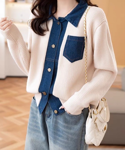 Diosfront(ディオスフロント)の「デニムドッキングニットカーディガン(カーディガン/ボレロ・レディース・レッド/グレー/ブラック/アイボリー・FREE)」の7枚目の写真