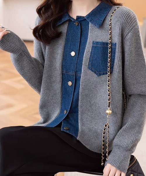 Diosfront(ディオスフロント)の「デニムドッキングニットカーディガン(カーディガン/ボレロ・レディース・レッド/グレー/ブラック/アイボリー・FREE)」の9枚目の写真