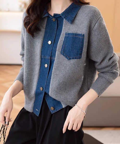 Diosfront(ディオスフロント)の「デニムドッキングニットカーディガン(カーディガン/ボレロ・レディース・レッド/グレー/ブラック/アイボリー・FREE)」の10枚目の写真