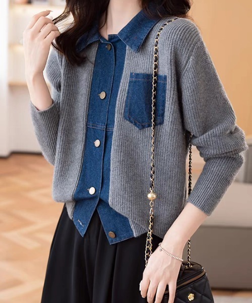 Diosfront(ディオスフロント)の「デニムドッキングニットカーディガン(カーディガン/ボレロ・レディース・レッド/グレー/ブラック/アイボリー・FREE)」の11枚目の写真