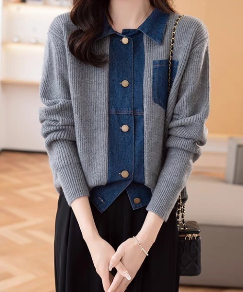 Diosfront(ディオスフロント)の「デニムドッキングニットカーディガン(カーディガン/ボレロ・レディース・レッド/グレー/ブラック/アイボリー・FREE)」の12枚目の写真