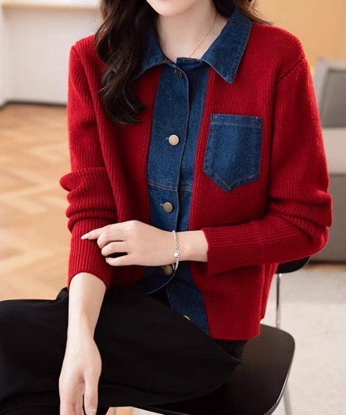 Diosfront(ディオスフロント)の「デニムドッキングニットカーディガン(カーディガン/ボレロ・レディース・レッド/グレー/ブラック/アイボリー・FREE)」の13枚目の写真