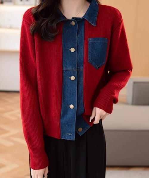 Diosfront(ディオスフロント)の「デニムドッキングニットカーディガン(カーディガン/ボレロ・レディース・レッド/グレー/ブラック/アイボリー・FREE)」の15枚目の写真