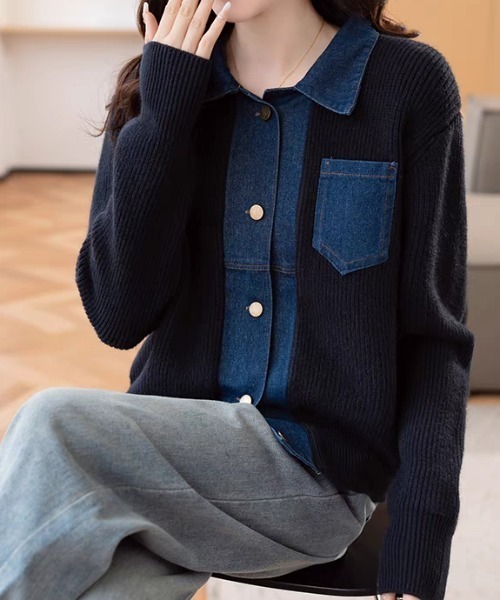 Diosfront(ディオスフロント)の「デニムドッキングニットカーディガン(カーディガン/ボレロ・レディース・レッド/グレー/ブラック/アイボリー・FREE)」の16枚目の写真