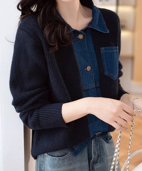 Diosfront(ディオスフロント)の「デニムドッキングニットカーディガン(カーディガン/ボレロ・レディース・レッド/グレー/ブラック/アイボリー・FREE)」の17枚目の写真