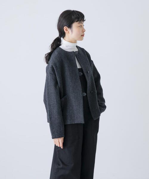 ウールクルーネックジャケット（ノーカラージャケット）｜かぐれ