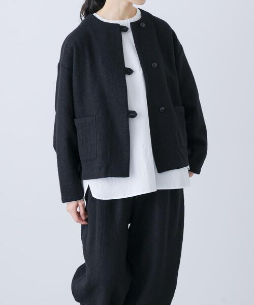 ウールクルーネックジャケット（ノーカラージャケット）｜かぐれ