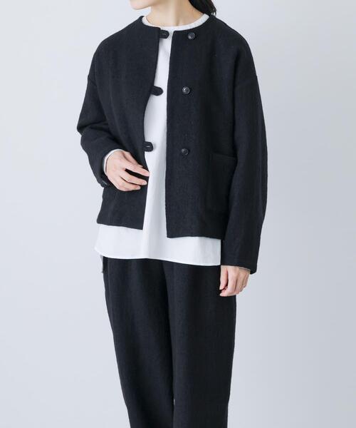 ウールクルーネックジャケット（ノーカラージャケット）｜かぐれ