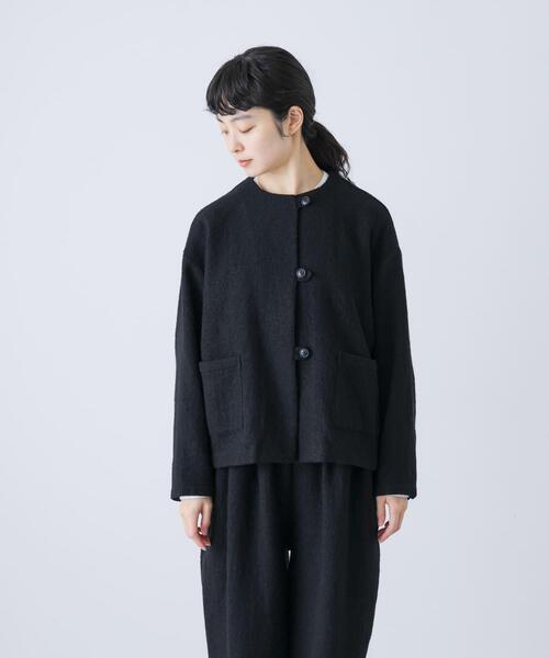 かぐれ(カグレ)の「ウールクルーネックジャケット(ノーカラージャケット・レディース・チャコールグレー/ブラック・FREE)」の8枚目の写真