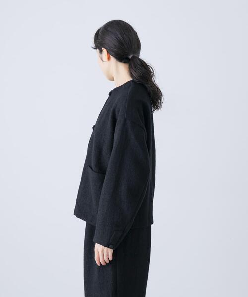 かぐれ(カグレ)の「ウールクルーネックジャケット(ノーカラージャケット・レディース・チャコールグレー/ブラック・FREE)」の9枚目の写真