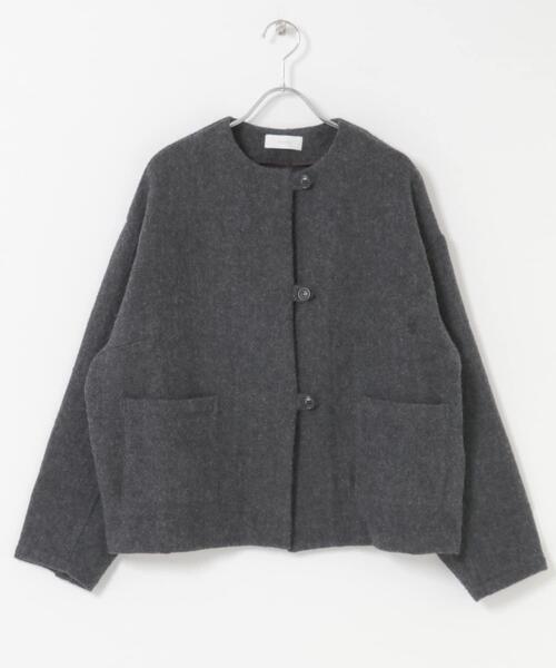 ウールクルーネックジャケット（ノーカラージャケット）｜かぐれ