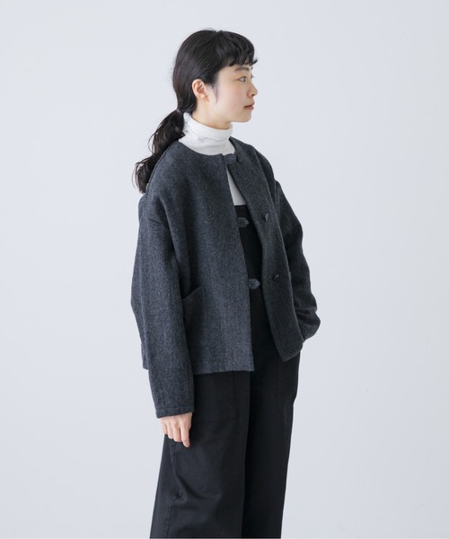 24AW完売品＊タグ付＊かぐれ ウールノーカラージャケット グレージュ 日本製 かぐれ（カグレ）｜ノーカラージャケット一覧 - WEAR