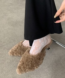 Maison Calme（メゾンカルム）の「シャギーファー ポインテッドトゥ ミュールサンダル　ふわふわシャギー　【ローヒール】（パンプス）」