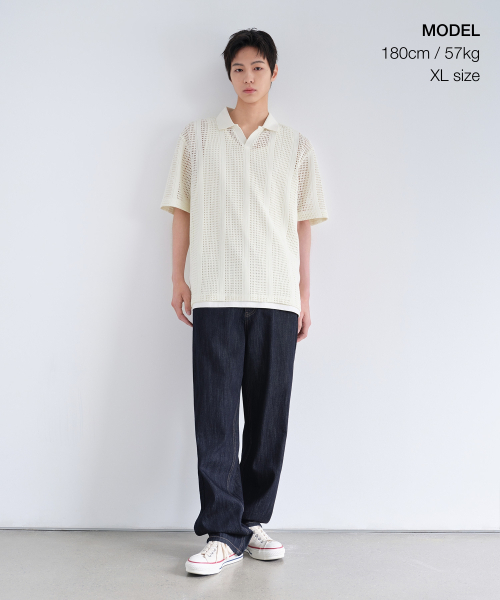 MUSINSA STANDARD（ムシンサスタンダード）の「バーティカルクロシェスリットネックポロシャツ[アイボリー]（ポロシャツ・メンズ・その他・MEDIUM/LARGE/X-LARGE/XX-LARGE/SMALL）」の4枚目の写真