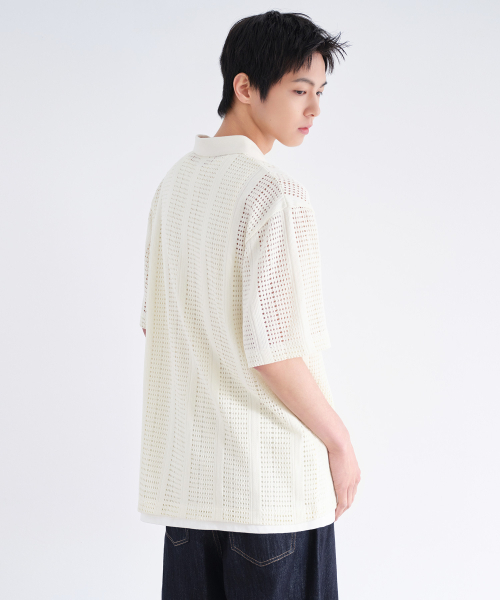 MUSINSA STANDARD（ムシンサスタンダード）の「バーティカルクロシェスリットネックポロシャツ[アイボリー]（ポロシャツ・メンズ・その他・MEDIUM/LARGE/X-LARGE/XX-LARGE/SMALL）」の5枚目の写真