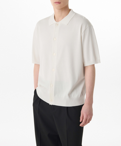 Cotton Tensel Color 半袖 カーディガン [Ivory] — хлопковый тенсел кардиган с коротким рукавом, цвет айвори