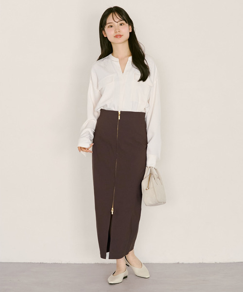 新品 NOBLE RyNyコンフォートストレッチジップタイトスカート 38 茶色 NOBLE（ノーブル） スカート 「追加」RyNyコンフォートストレッチ