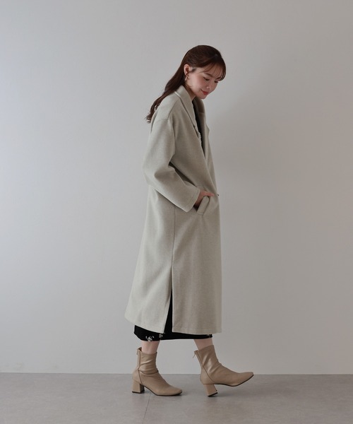 BLUEEAST（ブルーイースト）の「テーラードウールロングコート（チェスターコート・レディース・ベージュ/チャコールグレー・MEDIUM）」の15枚目の写真