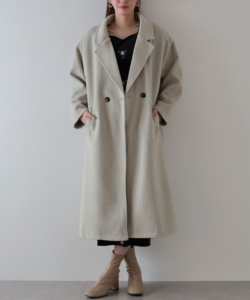 BLUEEAST（ブルーイースト）の「テーラードウールロングコート（チェスターコート・レディース・ベージュ/チャコールグレー・MEDIUM）」の16枚目の写真