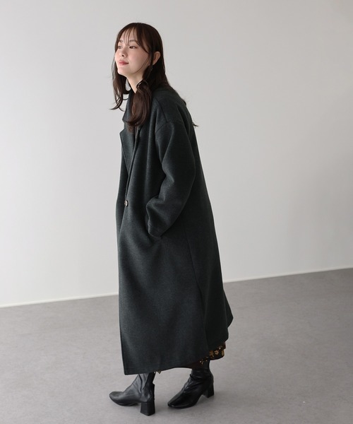 BLUEEAST（ブルーイースト）の「テーラードウールロングコート（チェスターコート・レディース・ベージュ/チャコールグレー・MEDIUM）」の21枚目の写真