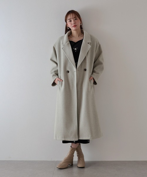 BLUEEAST（ブルーイースト）の「テーラードウールロングコート（チェスターコート・レディース・ベージュ/チャコールグレー・MEDIUM）」の12枚目の写真