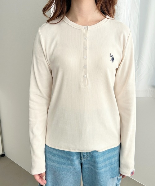 U.S. POLO ASSN.(ユーエスポロアッスン)の「moment+別注【U.S.POLO ASSN.】テレコリブヘンリーネックプルオーバー(Tシャツ/カットソー・レディース・ネイビー/杢グレー/アイボリー/ブラック・L/M)」の22枚目の写真