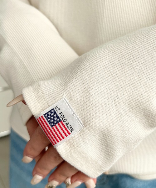 U.S. POLO ASSN.（ユーエスポロアッスン）の「U.S.POLO ASSN.ワンポイント刺繍長袖テレコリブヘンリーネックプルオーバー（Tシャツ/カットソー・レディース・ネイビー/杢グレー/アイボリー/ブラック・L/M）」の19枚目の写真