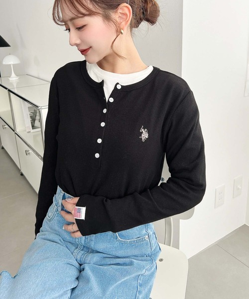 U.S. POLO ASSN.(ユーエスポロアッスン)の「moment+別注【U.S.POLO ASSN.】テレコリブヘンリーネックプルオーバー(Tシャツ/カットソー・レディース・ネイビー/杢グレー/アイボリー/ブラック・L/M)」の20枚目の写真