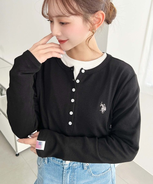 U.S. POLO ASSN.（ユーエスポロアッスン）の「U.S.POLO ASSN.ワンポイント刺繍長袖テレコリブヘンリーネックプルオーバー（Tシャツ/カットソー・レディース・ネイビー/杢グレー/アイボリー/ブラック・L/M）」の21枚目の写真