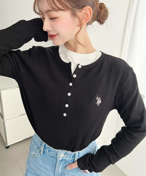 U.S. POLO ASSN.(ユーエスポロアッスン)の「moment+別注【U.S.POLO ASSN.】テレコリブヘンリーネックプルオーバー(Tシャツ/カットソー・レディース・ネイビー/杢グレー/アイボリー/ブラック・L/M)」の21枚目の写真