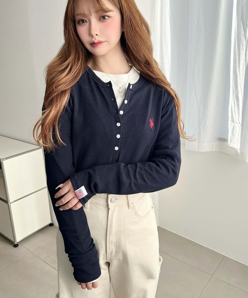 U.S. POLO ASSN.（ユーエスポロアッスン）の「U.S.POLO ASSN.ワンポイント刺繍長袖テレコリブヘンリーネックプルオーバー（Tシャツ/カットソー・レディース・ネイビー/杢グレー/アイボリー/ブラック・L/M）」の10枚目の写真