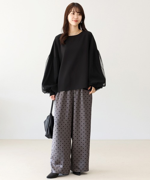 Aletta vita(アレッタビータ)の「ドットサテンイージーワイドパンツ(その他パンツ・レディース・ベージュ/チャコール・M)」の3枚目の写真