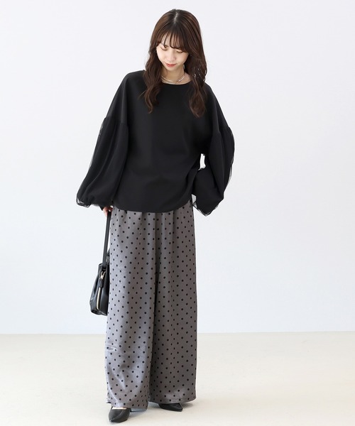 Aletta vita(アレッタビータ)の「ドットサテンイージーワイドパンツ(その他パンツ・レディース・ベージュ/チャコール・M)」の4枚目の写真