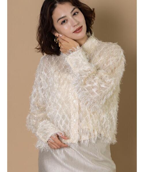 Te chichi CLASSIC（テチチクラシック）の「フリンジジャガードショートシャツ《2025winter catalog item》（シャツ/ブラウス・レディース・ブラック/オフホワイト・F）」の6枚目の写真