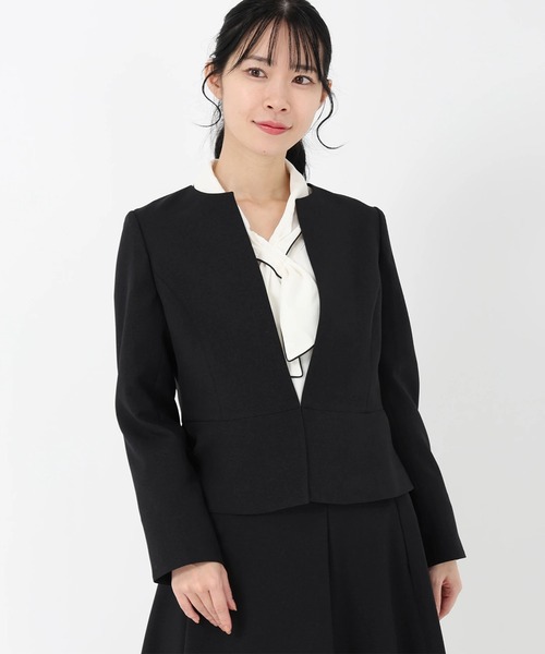 プルックツイル_ペプラムジャケット（ノーカラージャケット